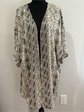 Nine Eight XXL Snake Print Open Front Kimono Cover-Up - Neutral Tones 218